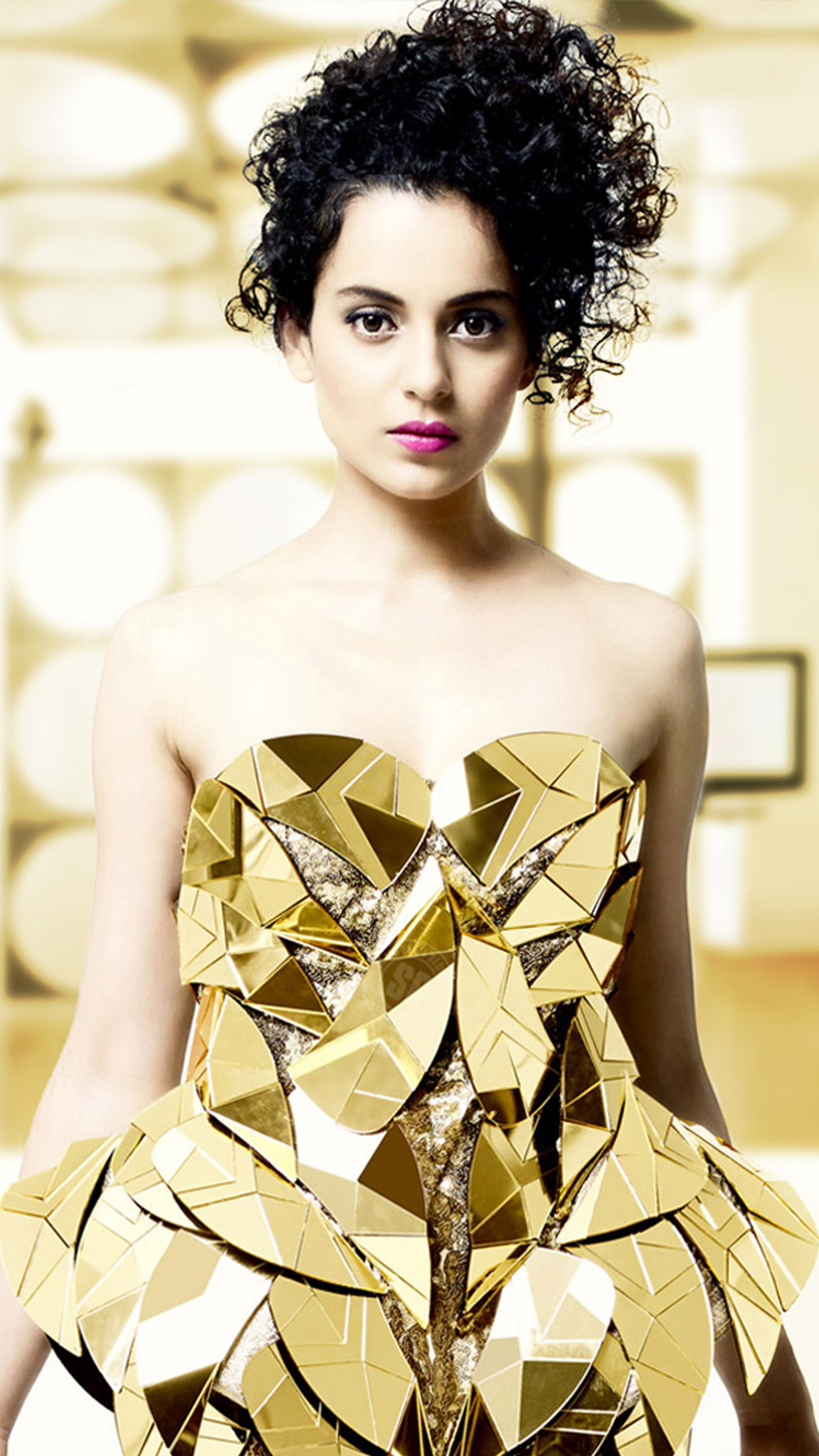 Kangana Ranaut In Golden Metallic Dress 4K Ultra HD Mobile Wallpaper
