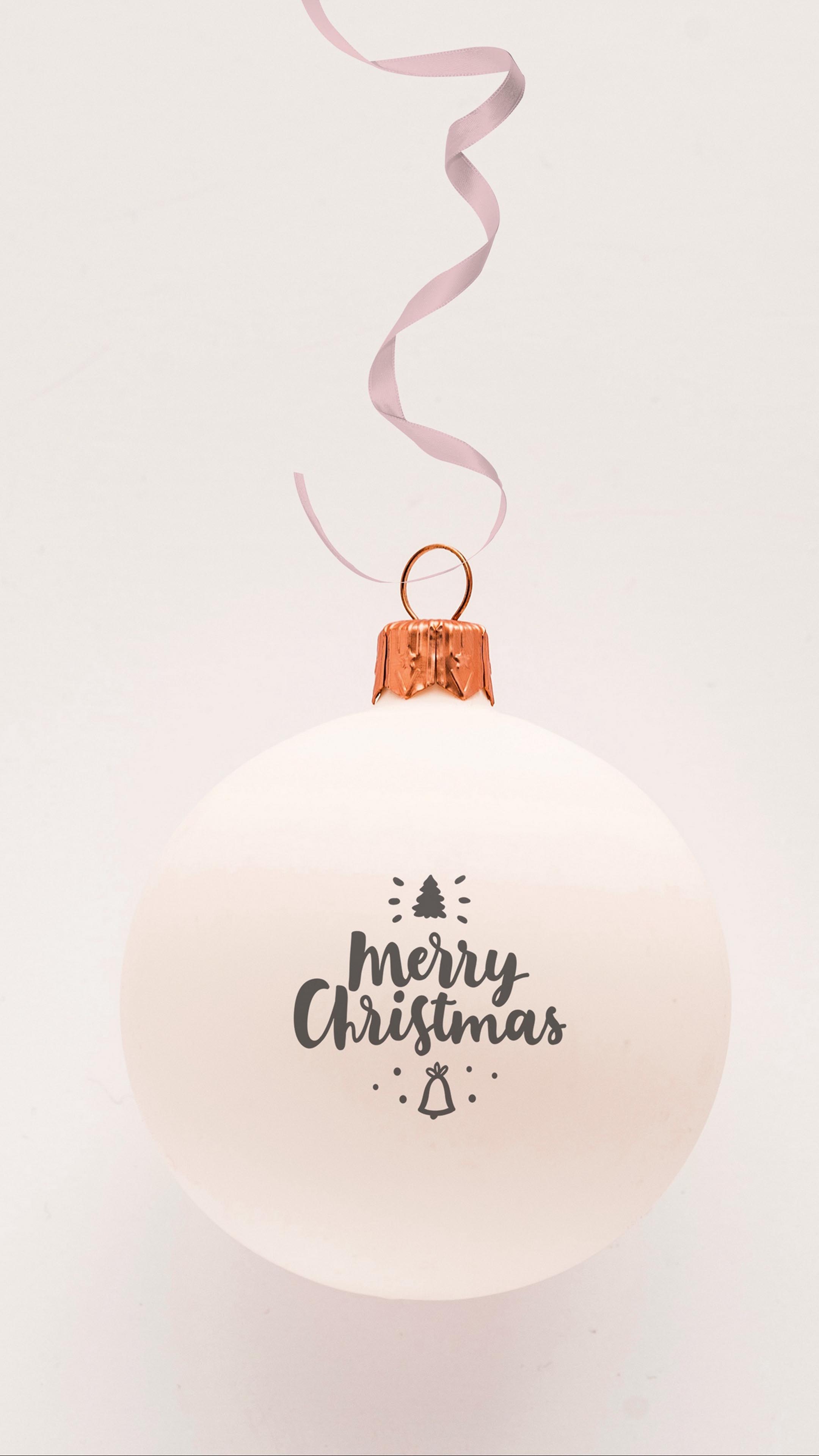 Merry Christmas Ball Ornament White Background 4K Ultra HD Mobile Wallpaper