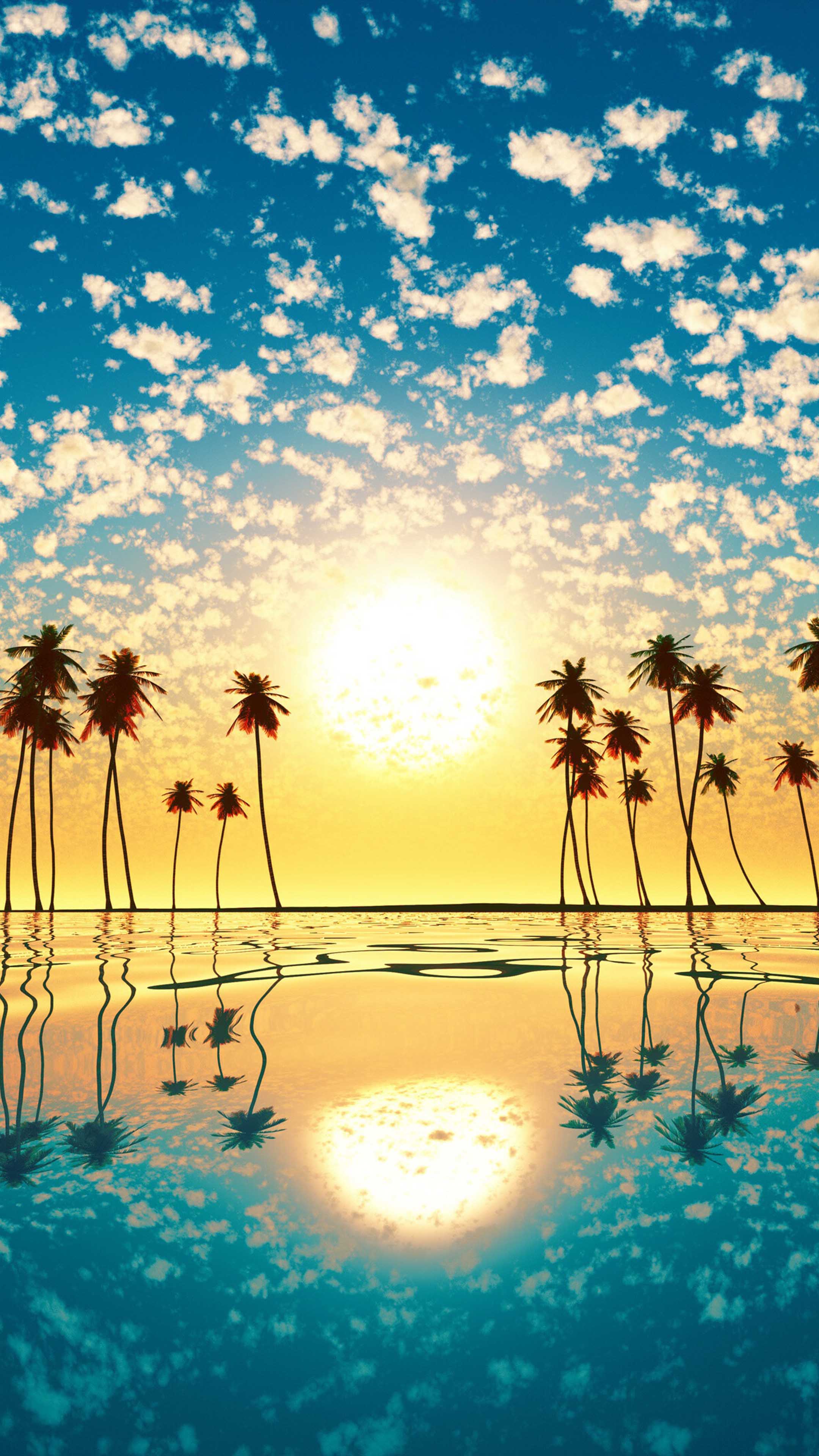 Sunset Palm Tree Cloud Sky Reflection 4K Ultra HD Mobile Wallpaper