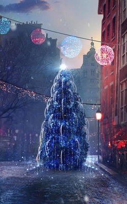 Street Christmas Eve Lights Mobile Wallpaper Preview