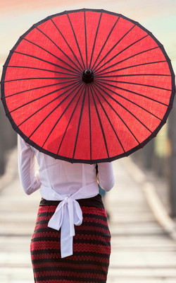 Girl With Red Oil Paper Umbrella Mobile Wallpaper Preview