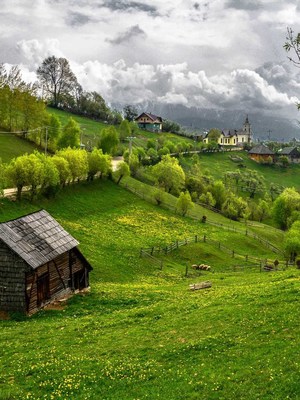 Beautiful Green Village Landscape HD Mobile Wallpaper Preview