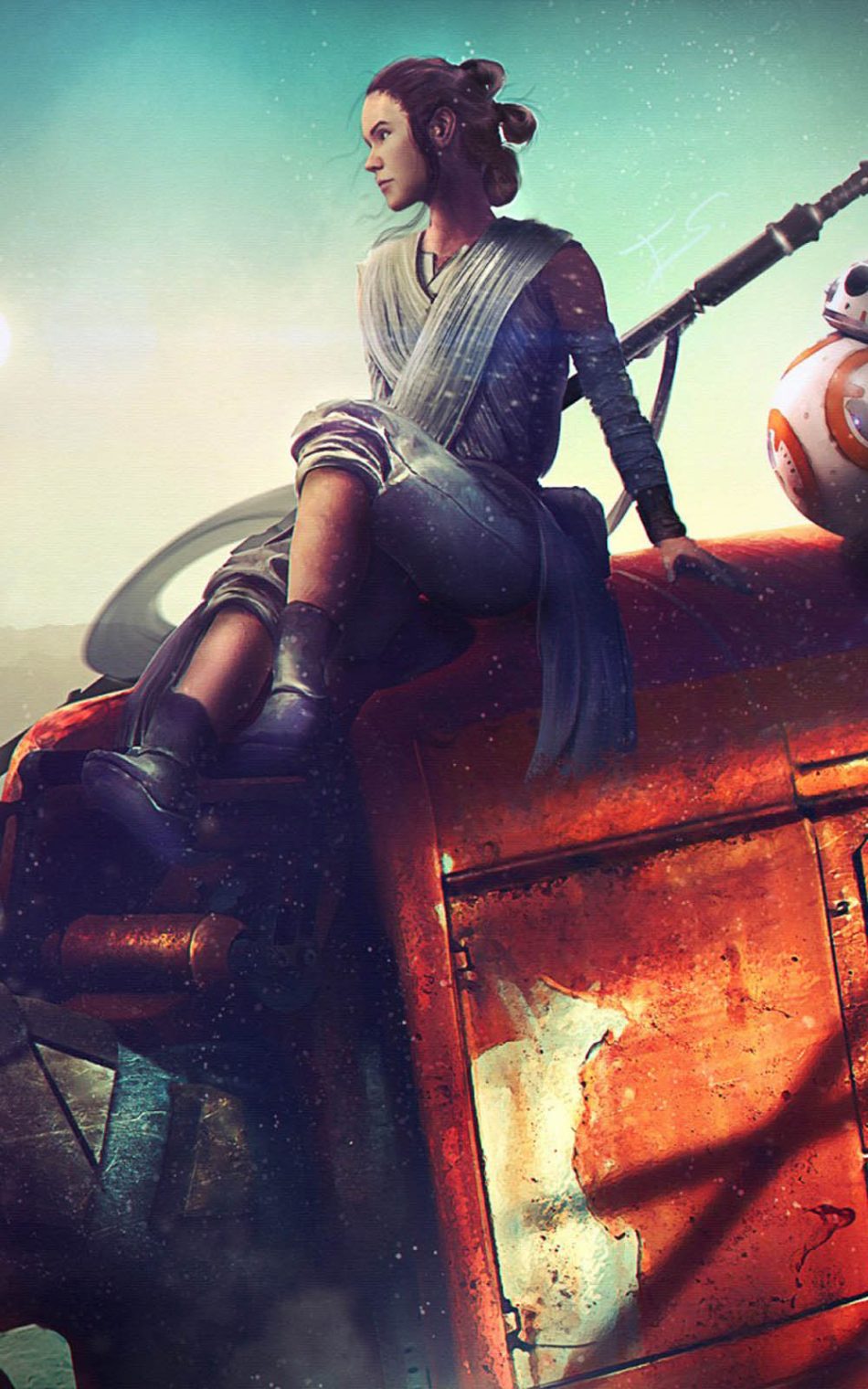 Fan Artwork Rey BB8 of Starwars HD Mobile Wallpaper