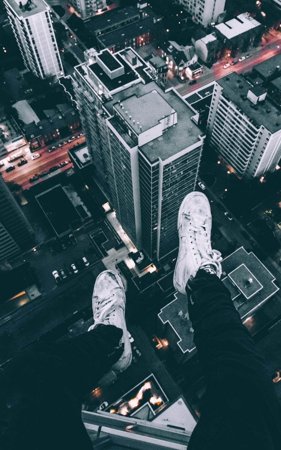 Skyscrapers Roof White Shoes 4K Ultra HD Mobile Wallpaper