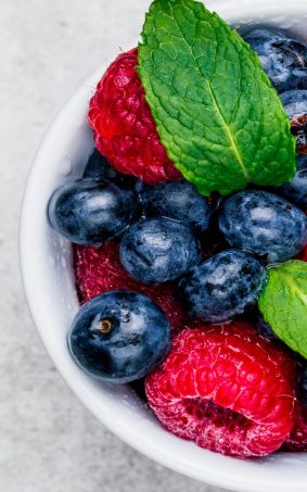 Blueberries Raspberries And Mint Bowl HD Mobile Wallpaper