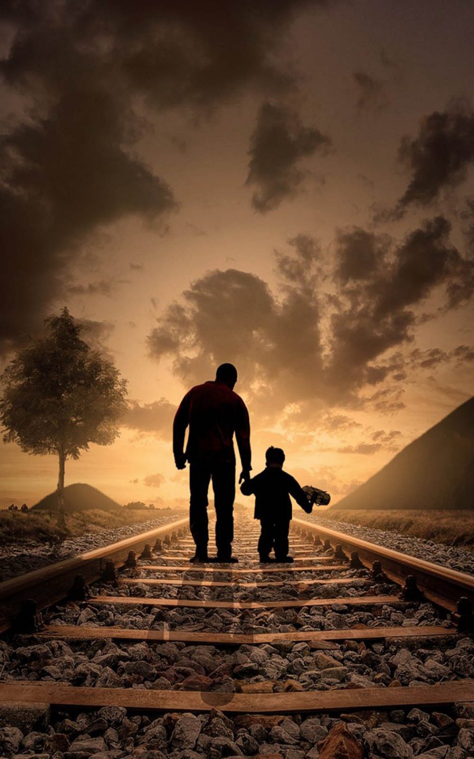 Father And Son Evening Walk HD Mobile Wallpaper
