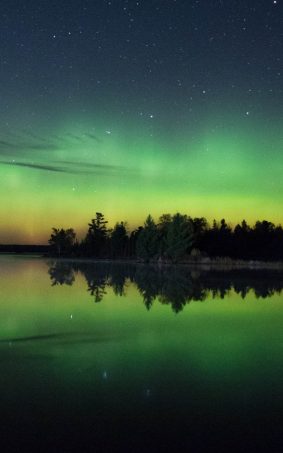 Green Starry Night Sky And River HD Mobile Wallpaper