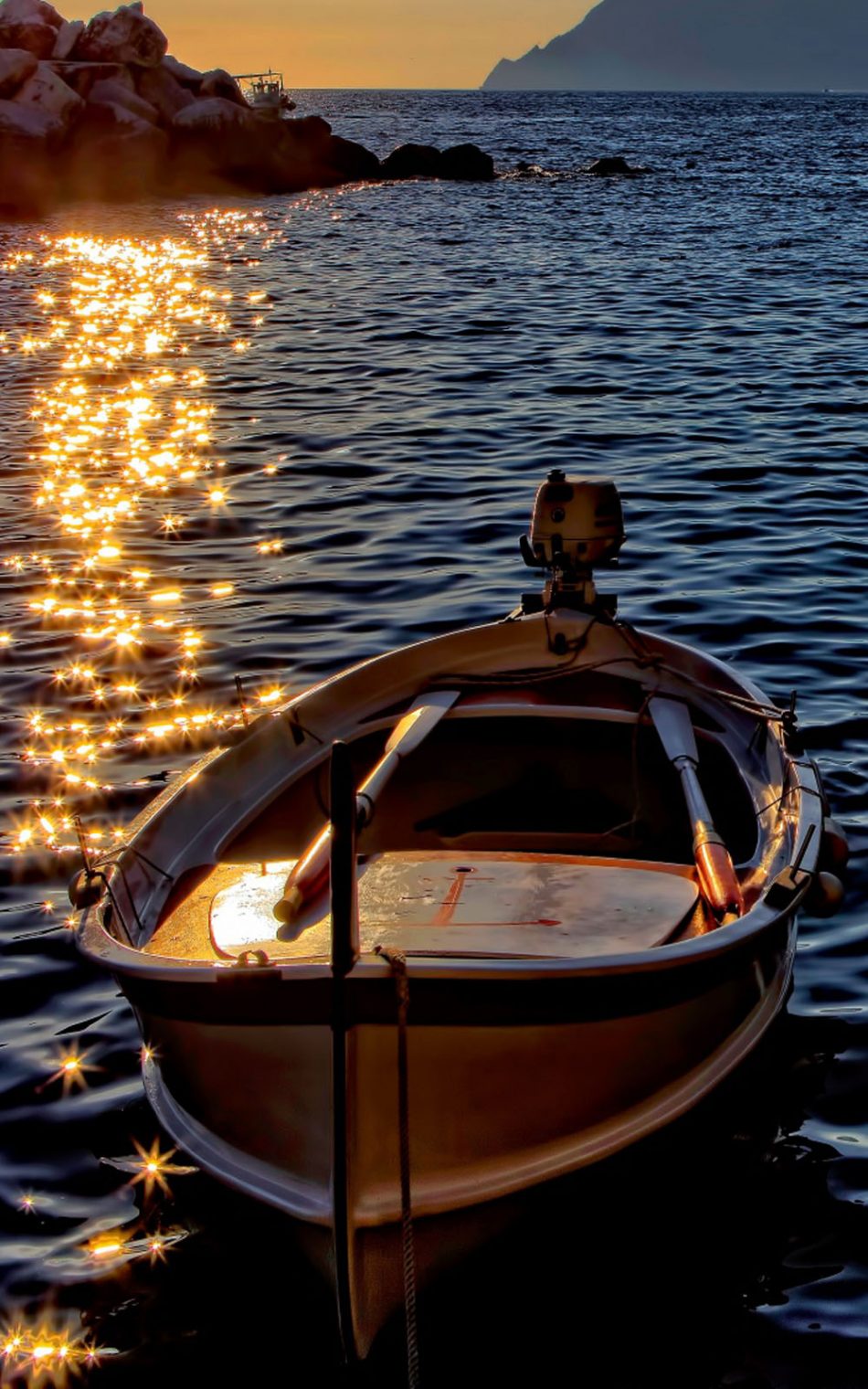 Sunset Boat On Sea HD Mobile Wallpaper