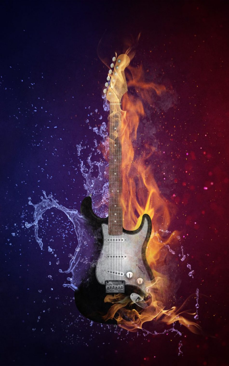 Guitar Fire Water HD Mobile Wallpaper