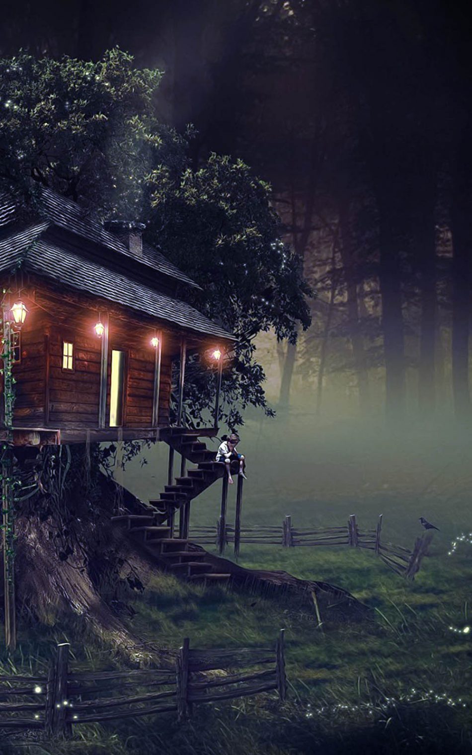 Tree House CGI HD Mobile Wallpaper