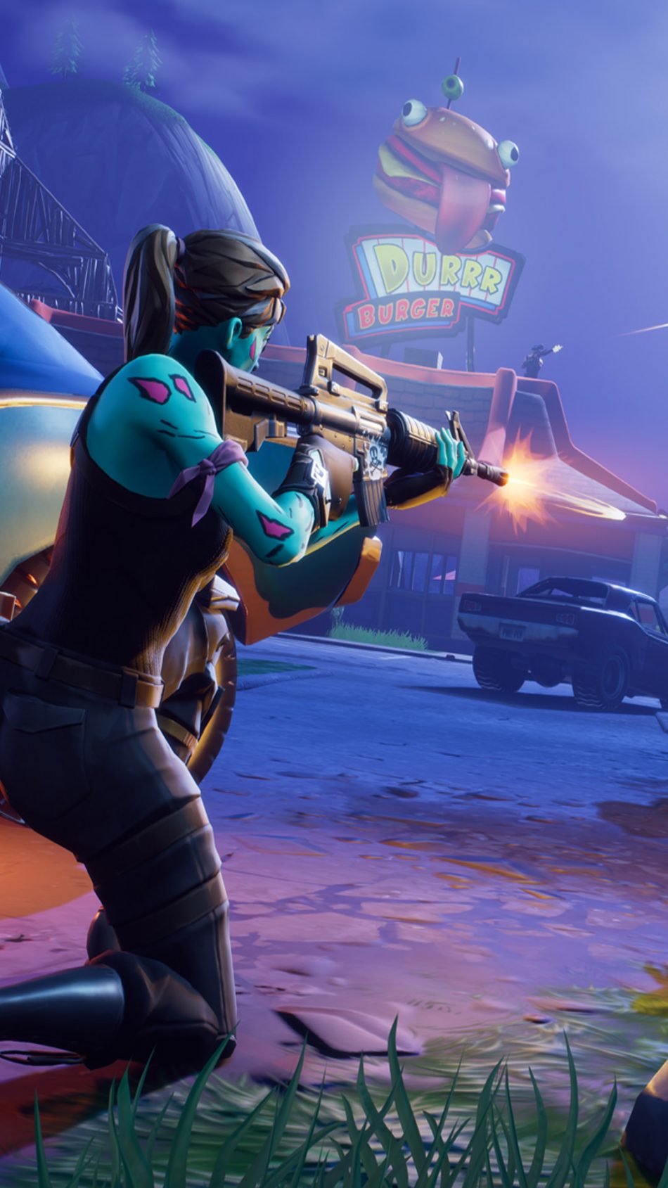 Fortnite Battle Royale Female Player Firing HD Mobile Wallpaper