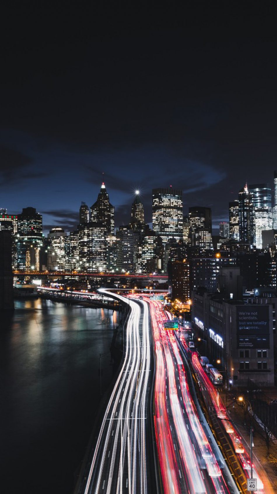 Manhattan New York City  Cityscape Night Traffic Free 4K  