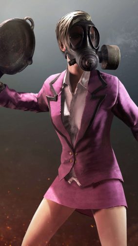 PUBG Female Player Pink Skirt Tuxedo and Gas Mask HD Mobile Wallpaper