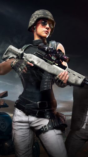 PlayerUnknown's Battlegrounds Machine Gun Equipped Female Player HD Mobile Wallpaper