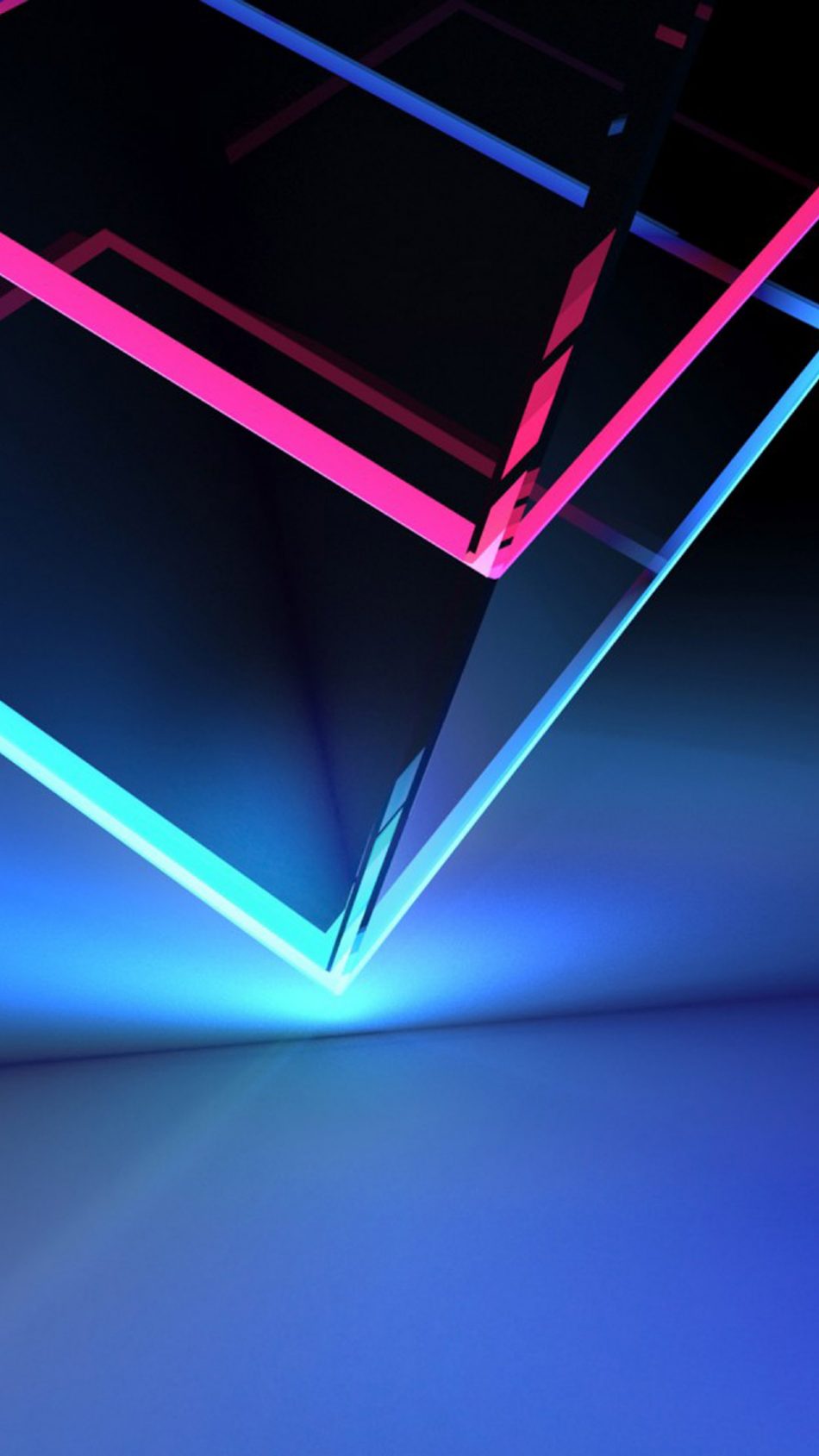 3D Cube Neon Red Blue Light HD Mobile Wallpaper