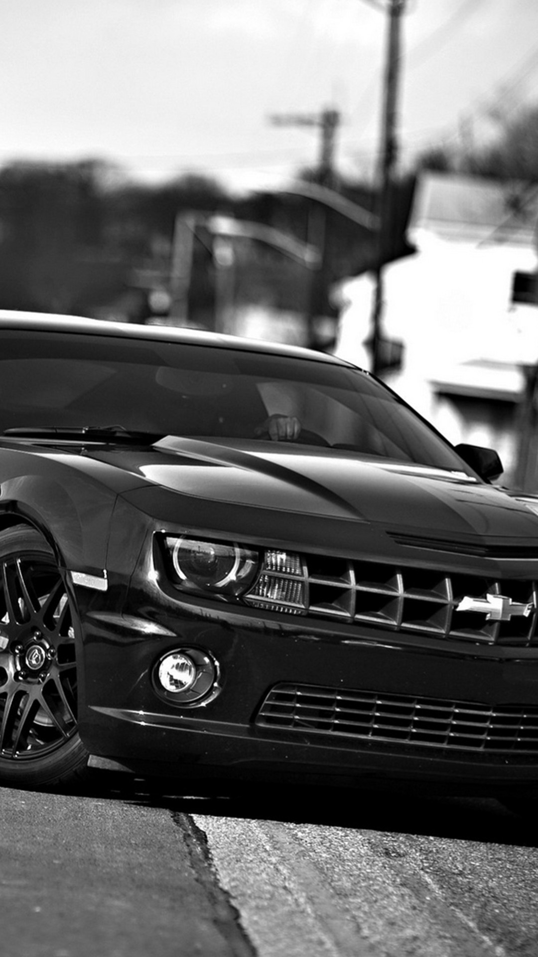 Chevrolet Camaro Front View Black White 4K Ultra HD Mobile Wallpaper