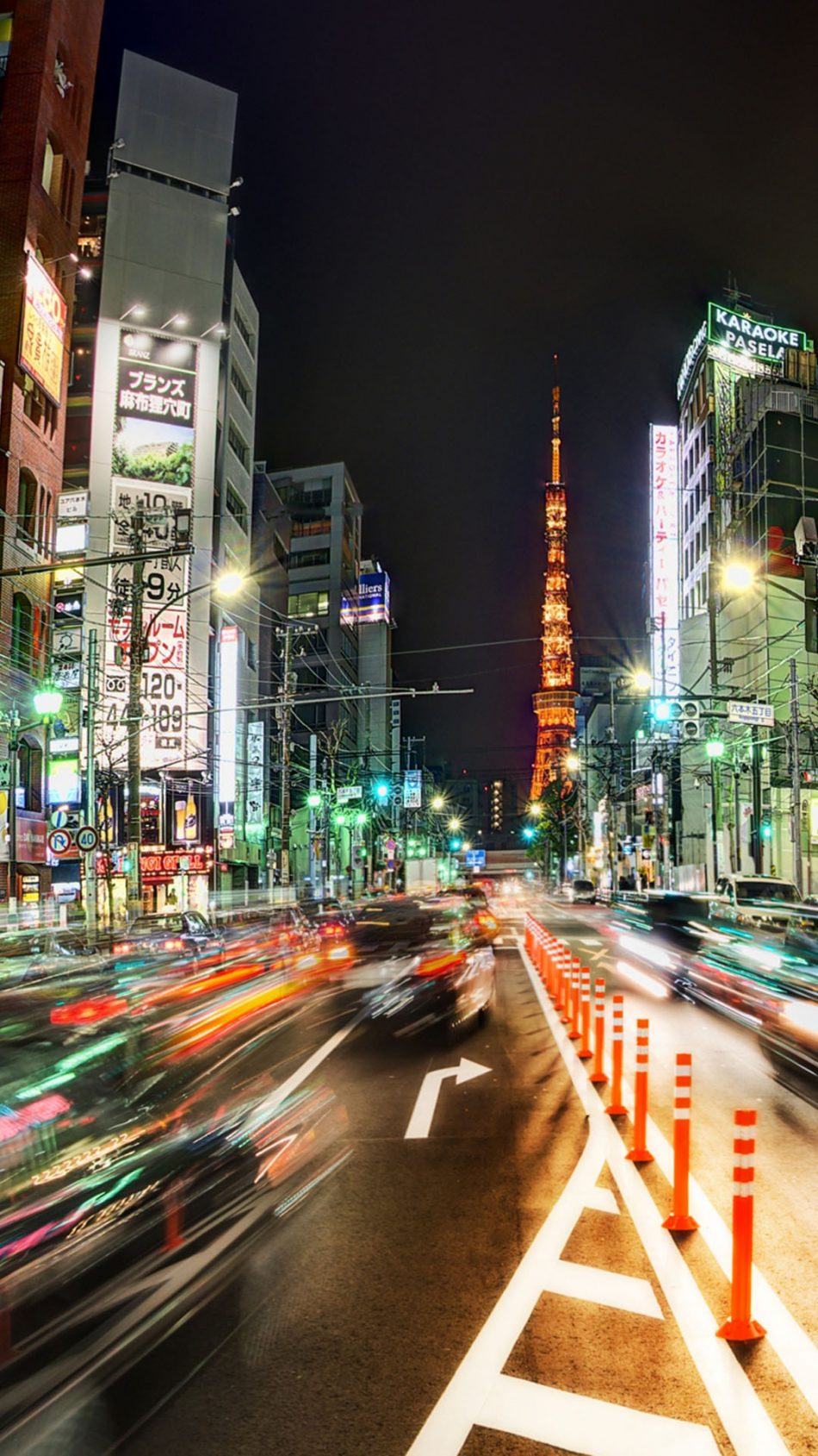 Busy Tokyo Street Night HD Mobile Wallpaper