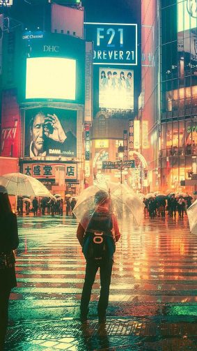 Rainy Night in Tokyo City HD Mobile Wallpaper