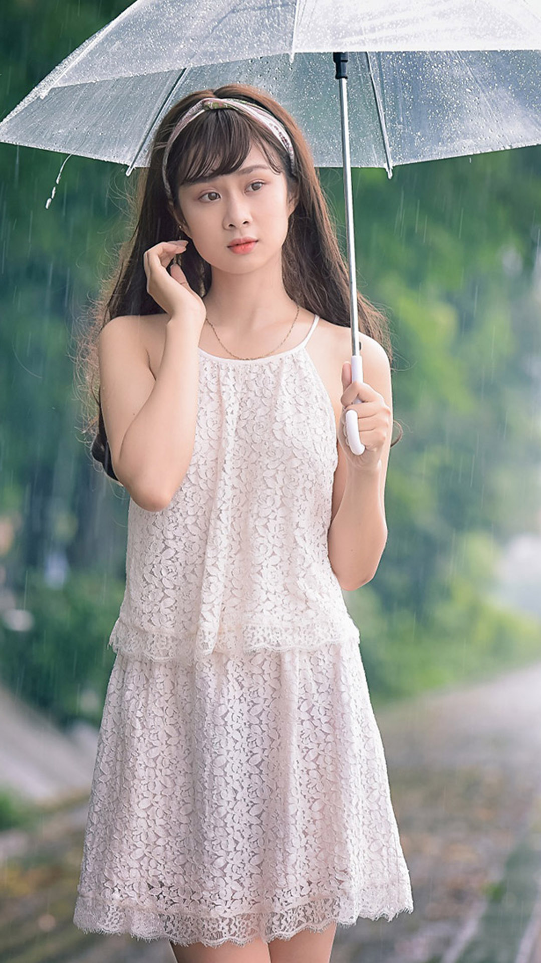 Cute Asian Girl Posing In Rain 4k Ultra Hd Mobile Wallpaper 