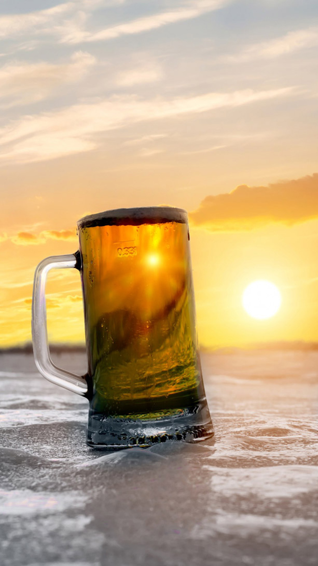 Beer Mug Beach Sunset 4K Ultra HD Mobile Wallpaper