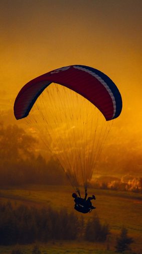 Paragliding Cloudy Forest Sunset HD Mobile Wallpaper