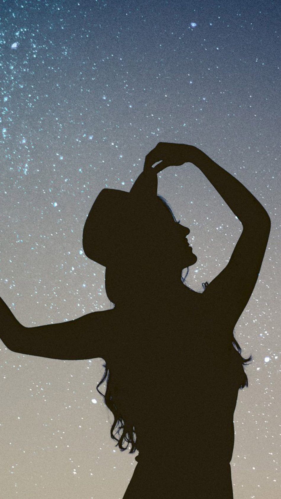 Silhouette Girl Starry Sky HD Mobile Wallpaper