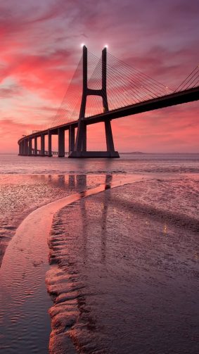 Vasco Da Gama Bridge Sunset HD Mobile Wallpaper