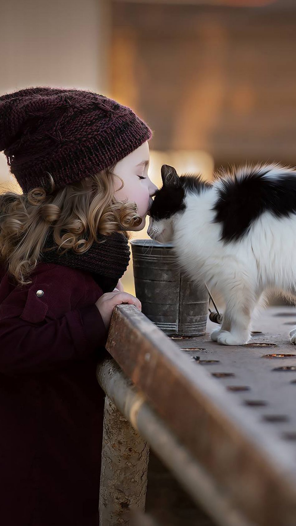 Adorable Girl Child Kissing Cat 4K Ultra HD Mobile Wallpaper