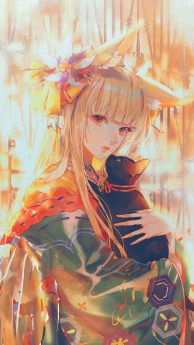 Anime Girl With Cat 4K Ultra HD Mobile Wallpaper
