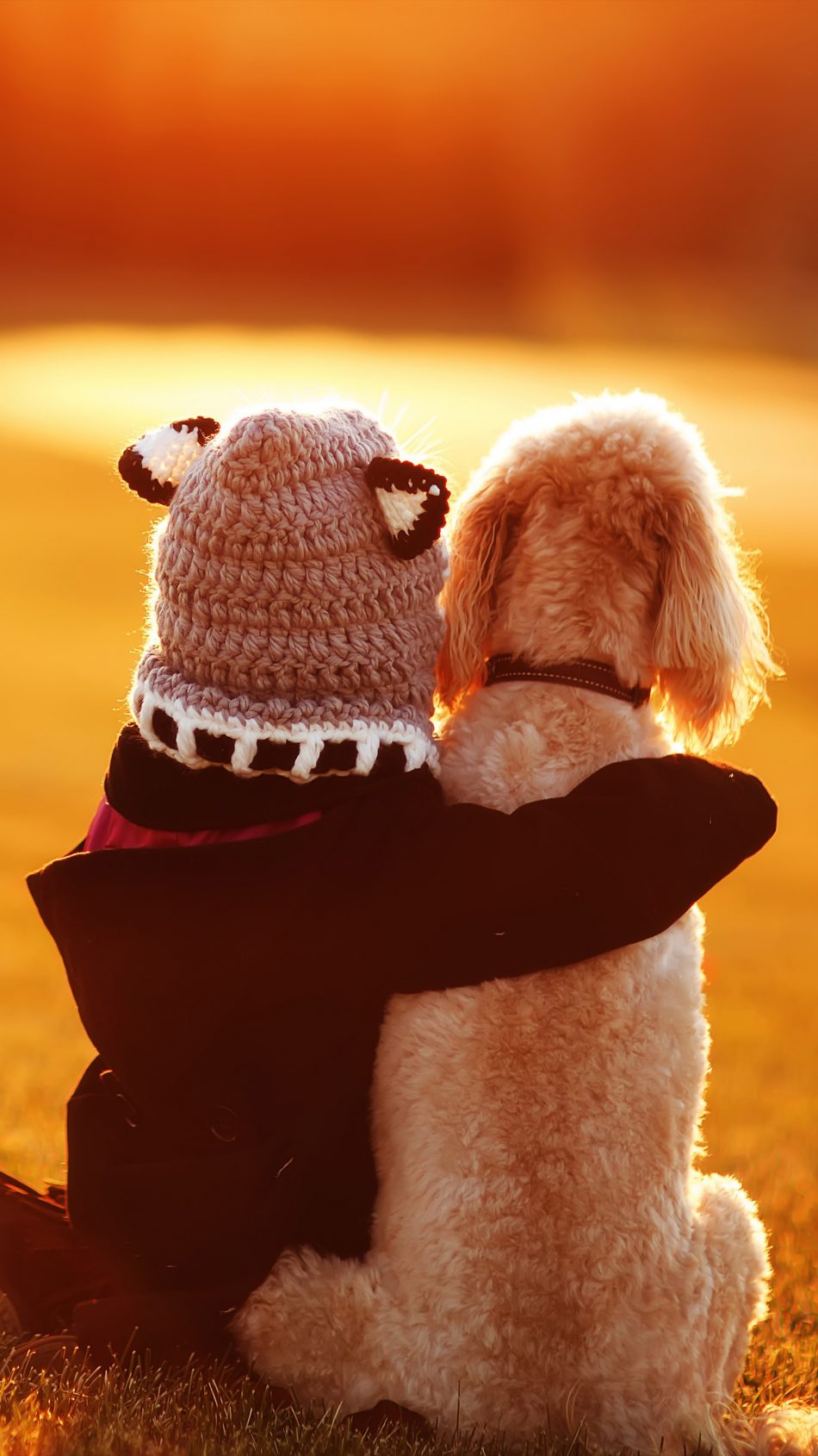 Cute Child Dog Best Friends Sunset 4K Ultra HD Mobile Wallpaper