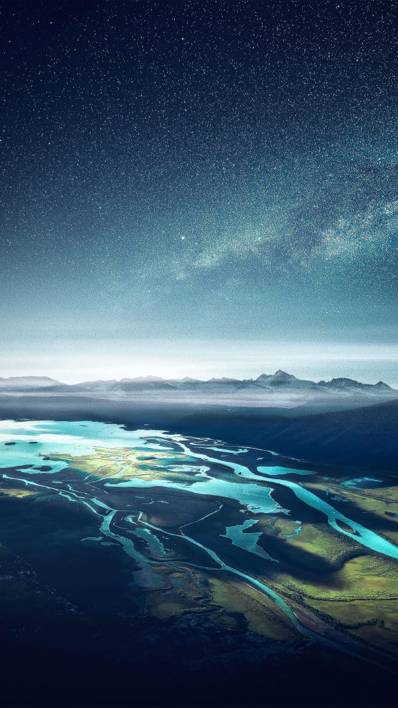 Mountain Range River Landscape Starry Sky 4K Ultra HD Mobile Wallpaper