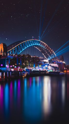 Sydney Harbour Bridge Night Reflections Cityscape 4K Ultra HD Mobile Wallpaper