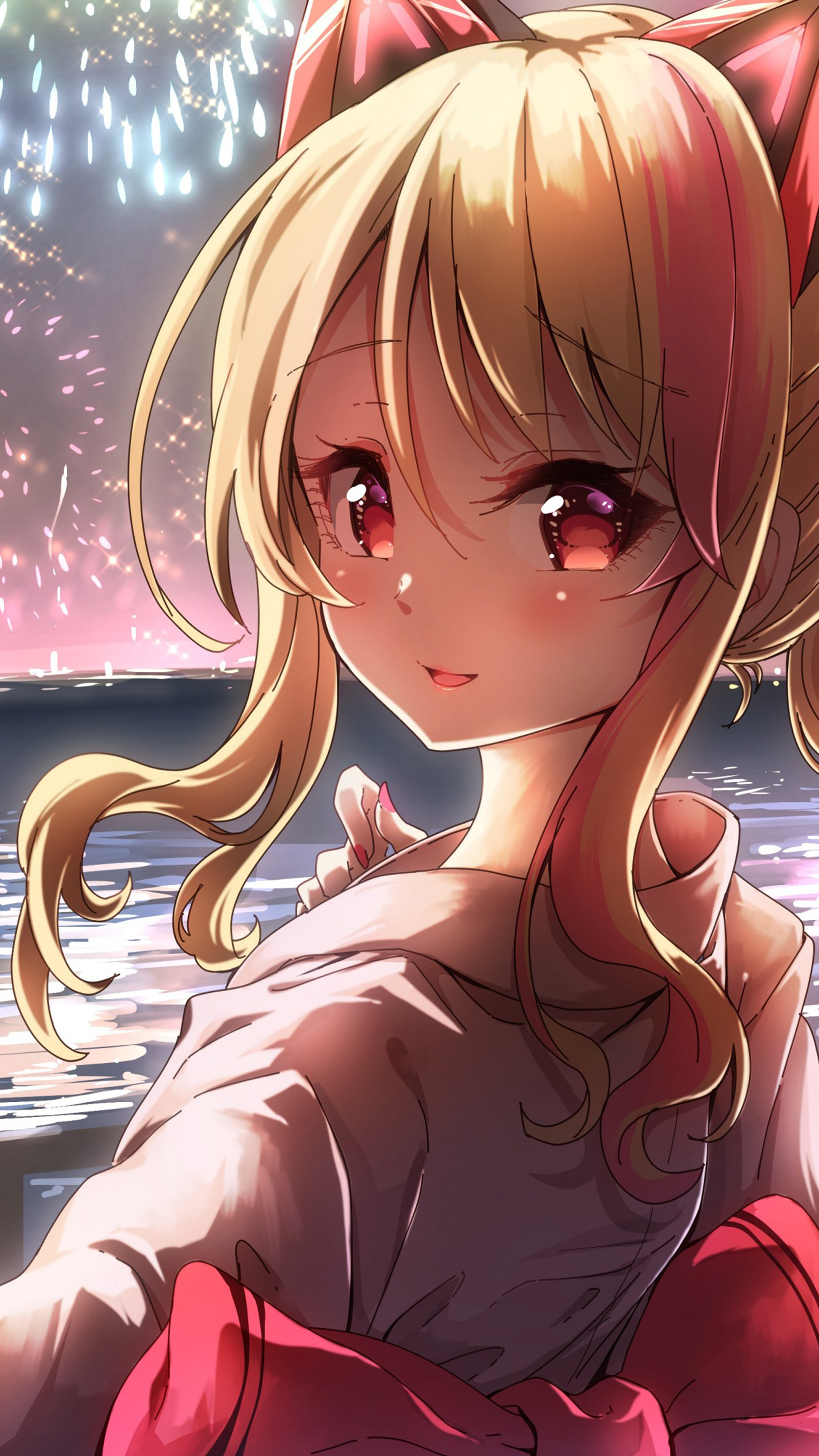 Anime Girl Fireworks Free 4K Ultra HD Mobile Wallpaper