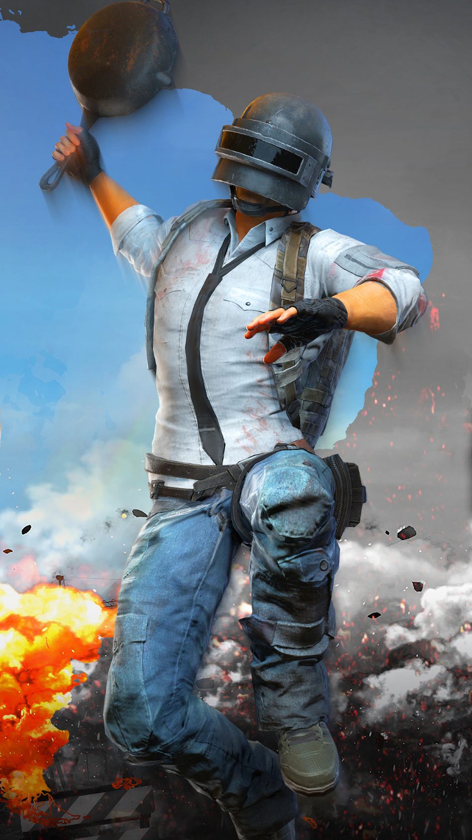 PUBG Helmet Guy Attacking With Pan 4K Ultra HD Mobile Wallpaper
