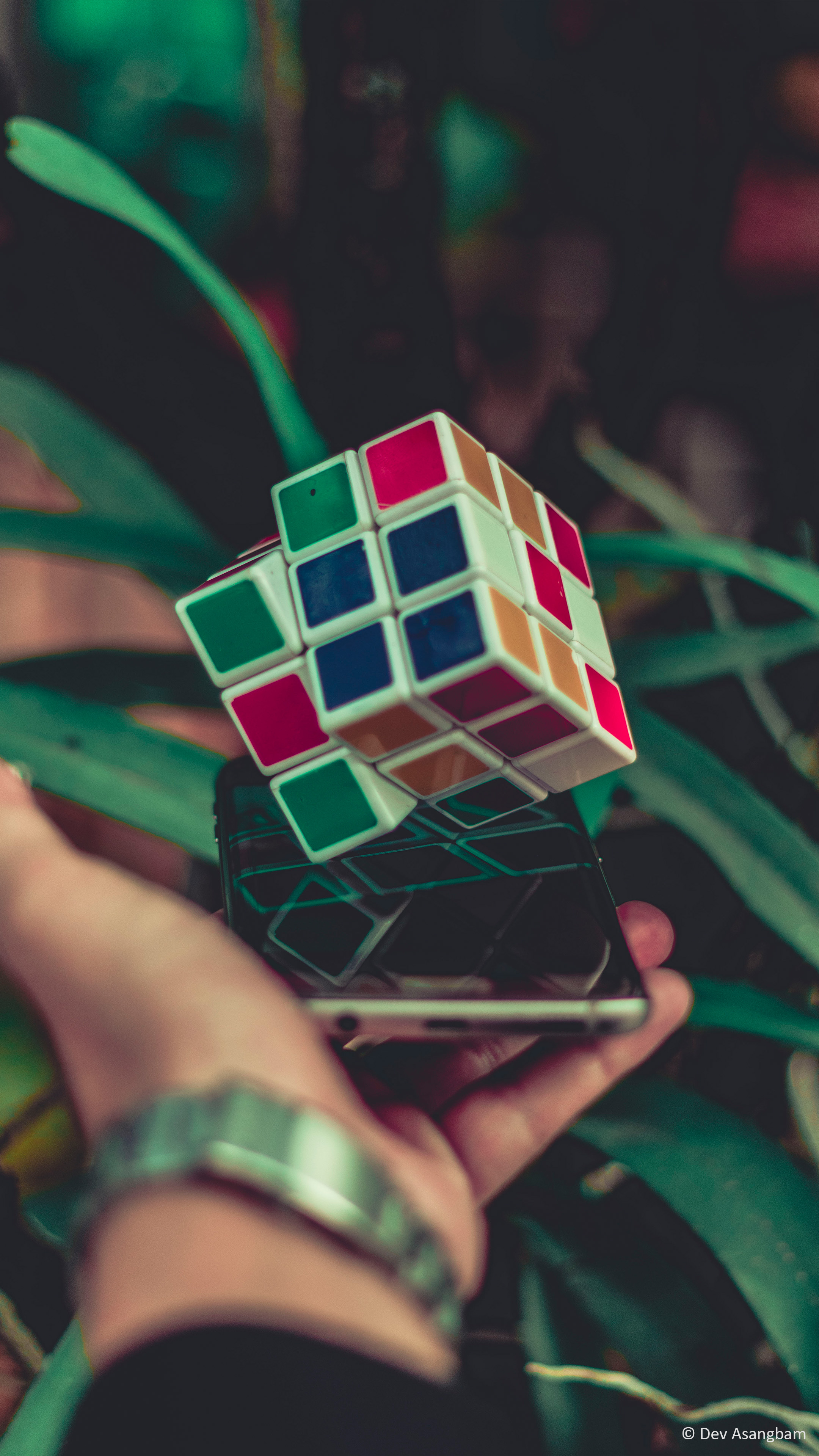 Hand Phone Rubik's Cube Leaves 4K Ultra HD Mobile Wallpaper