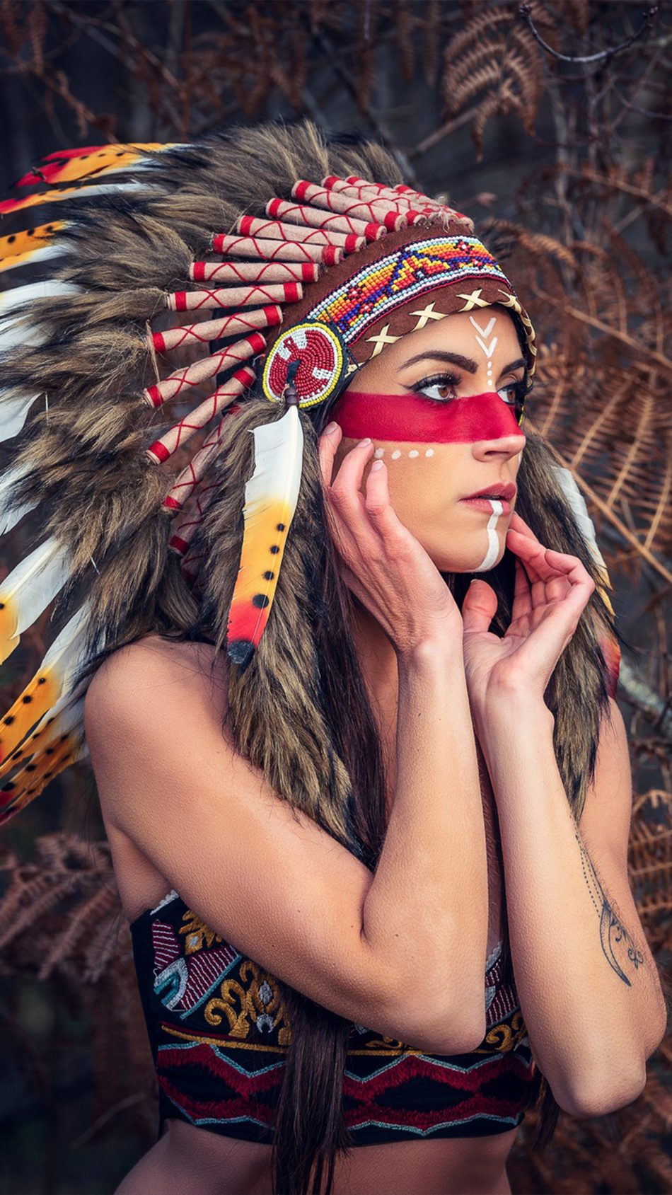 Girl Headdress Native American 4K Ultra HD Mobile Wallpaper