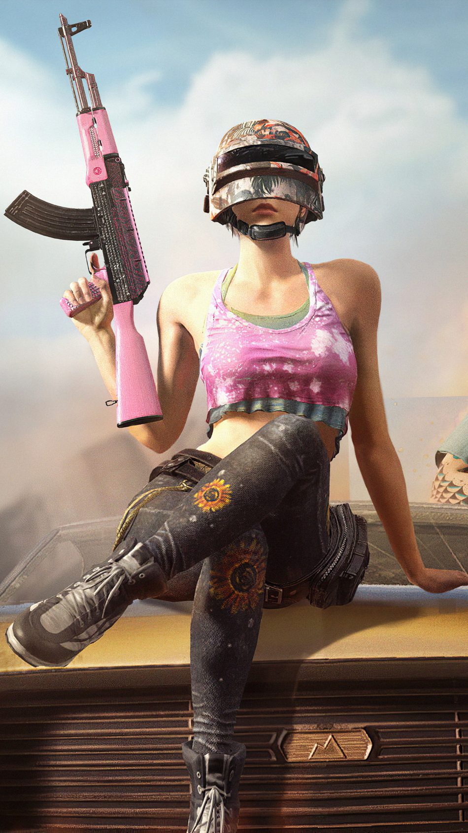 PUBG Girl With Gun Helmet 4K Ultra HD Mobile Wallpaper