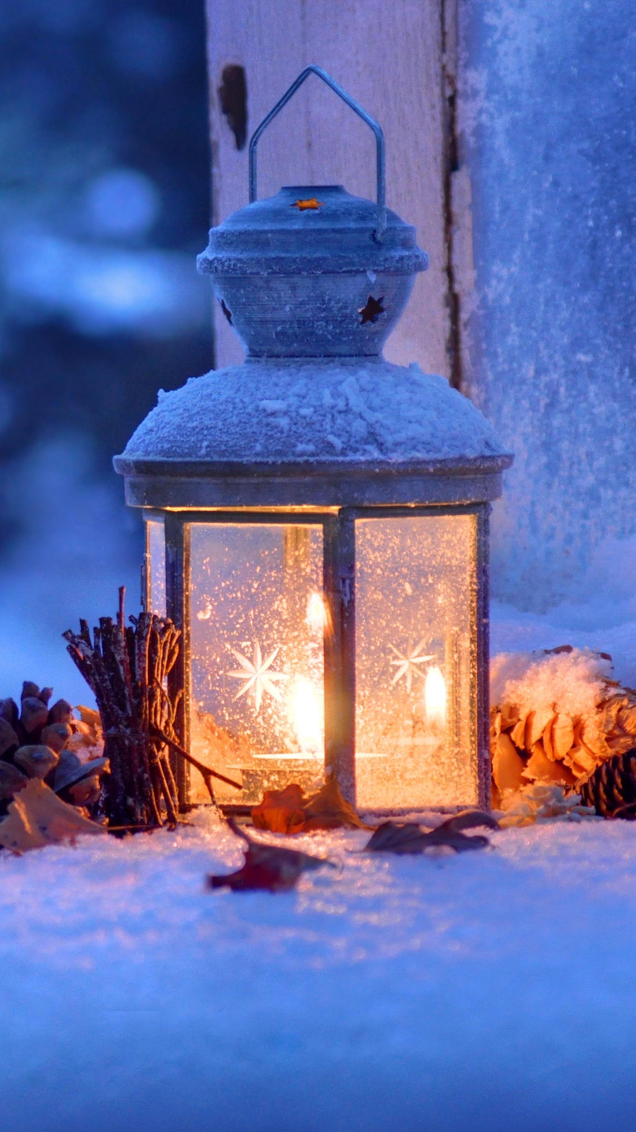 Lantern Snow Winter Christmas Eve 4K Ultra HD Mobile Wallpaper