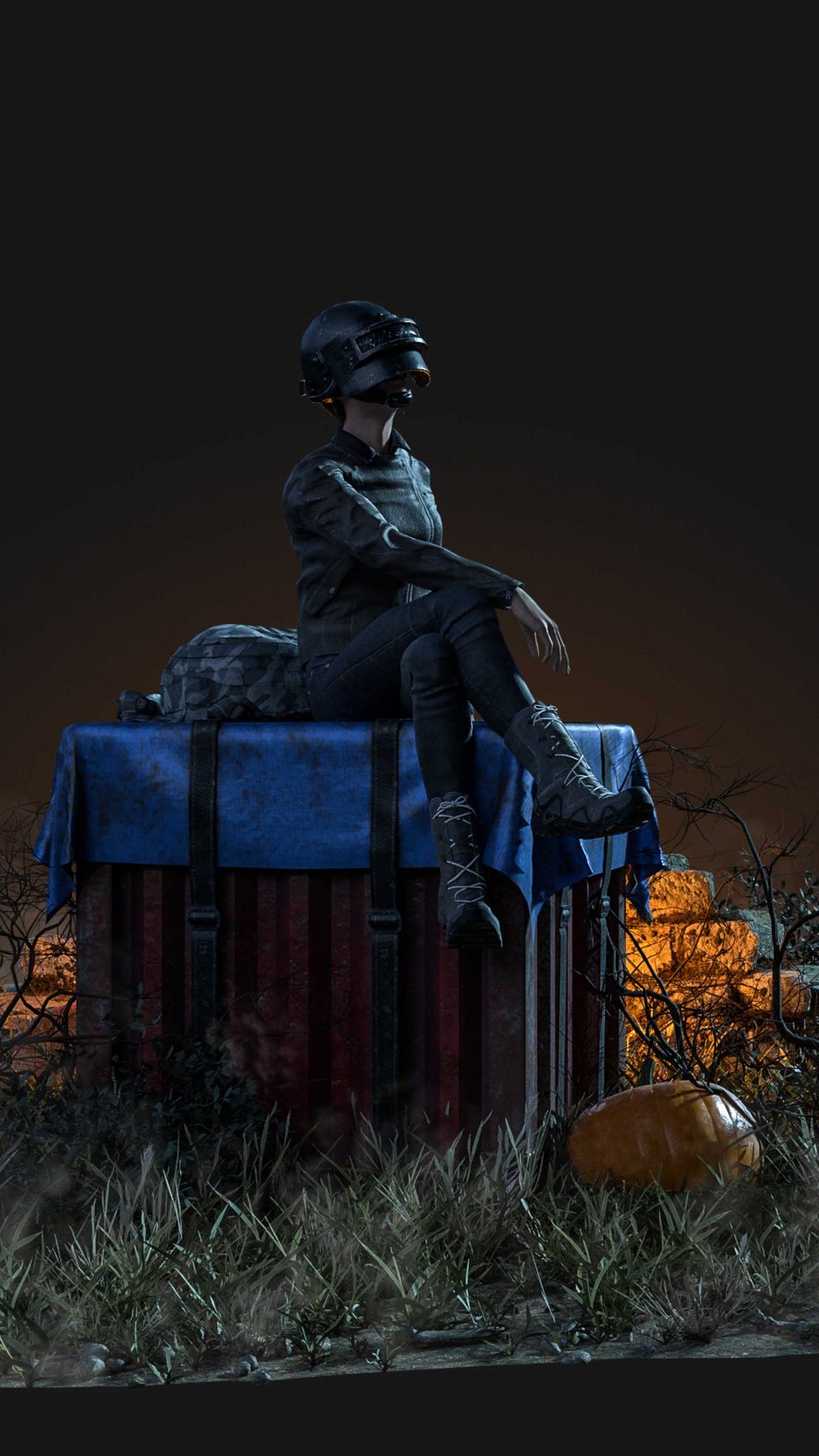 PUBG Girl Sitting On Air Drop Box 4K Ultra HD Mobile Wallpaper