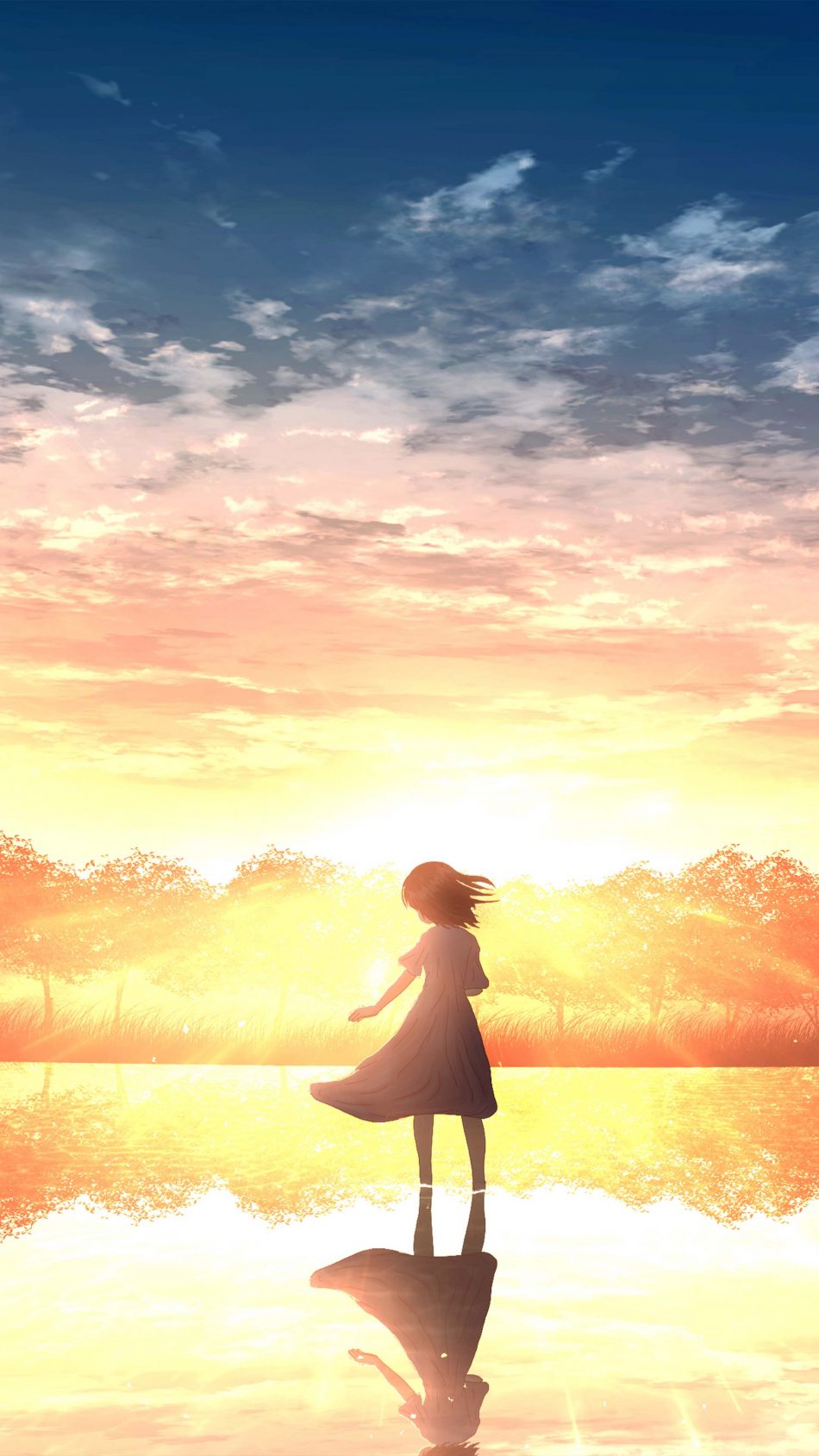 Anime Girl Sunset 4K Ultra HD Mobile Wallpaper