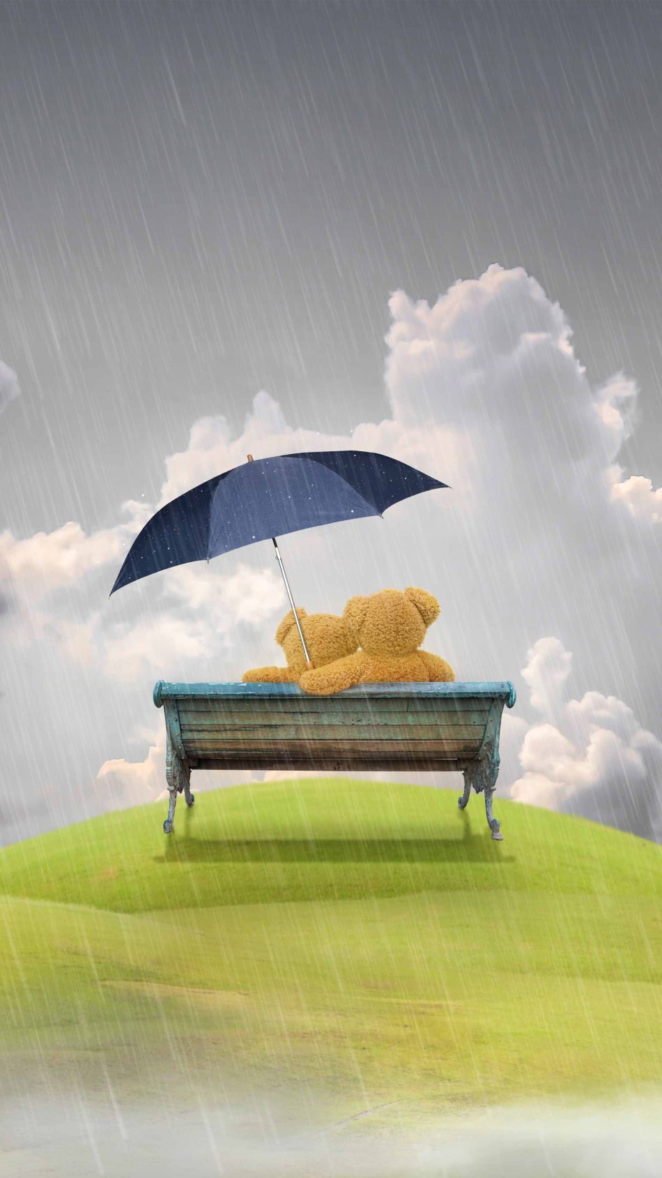 Teddy Bears Couple Rain Umbrella Valentine's Day 4K Ultra HD Mobile Wallpaper