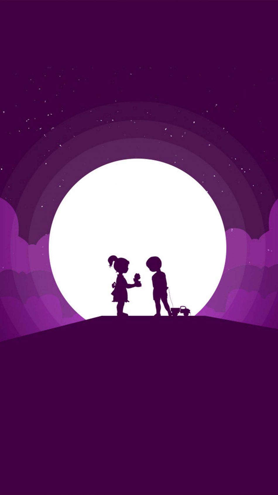 Couple Kids Moon Minimal Silhouette 4K Ultra HD Mobile Wallpaper