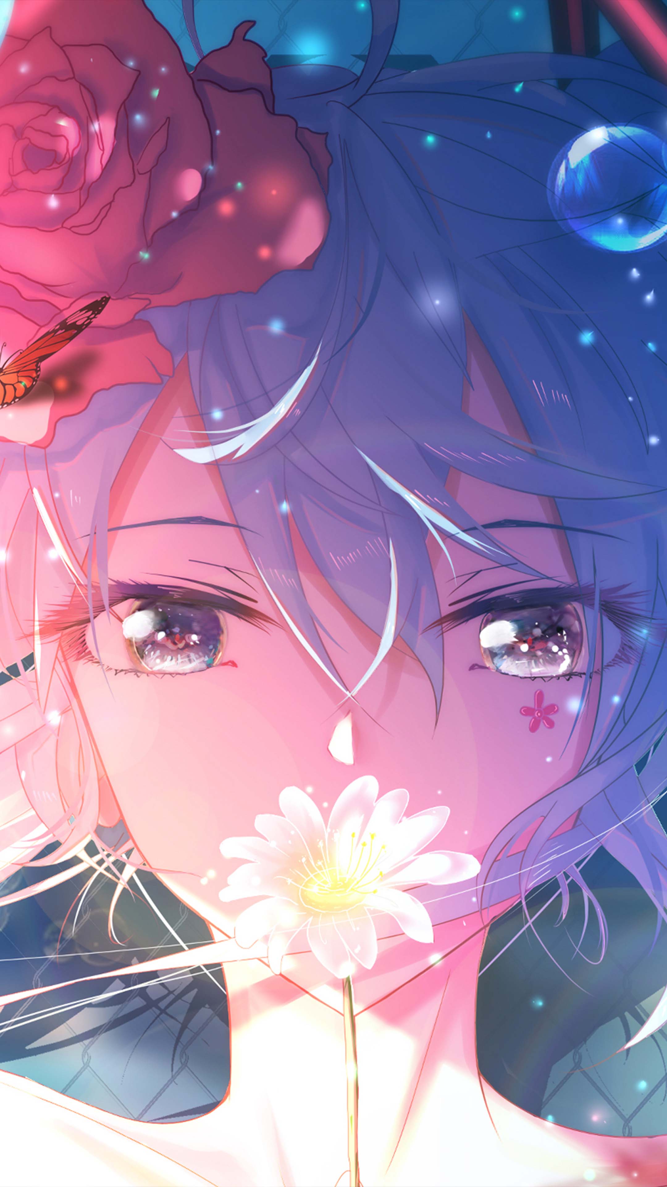 Miku Anime Girl Flowers Free 4K Ultra HD Mobile Wallpaper