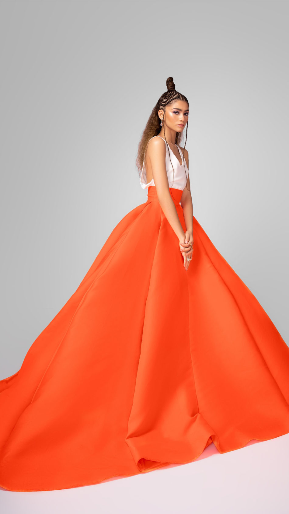 Zendaya In Beautiful Orange Dress 2021 Photoshoot 4K Ultra HD Mobile Wallpaper