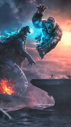 Godzilla Vs Kong Fighting 4K Ultra HD Mobile Wallpaper