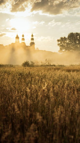 Castle Morning Sun Ray Grass 4K Ultra HD Mobile Wallpaper