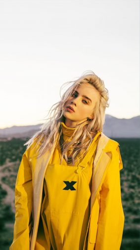 Billie Eilish Wearing Yellow Dress Photoshoot 4K Ultra HD Mobile Wallpaper