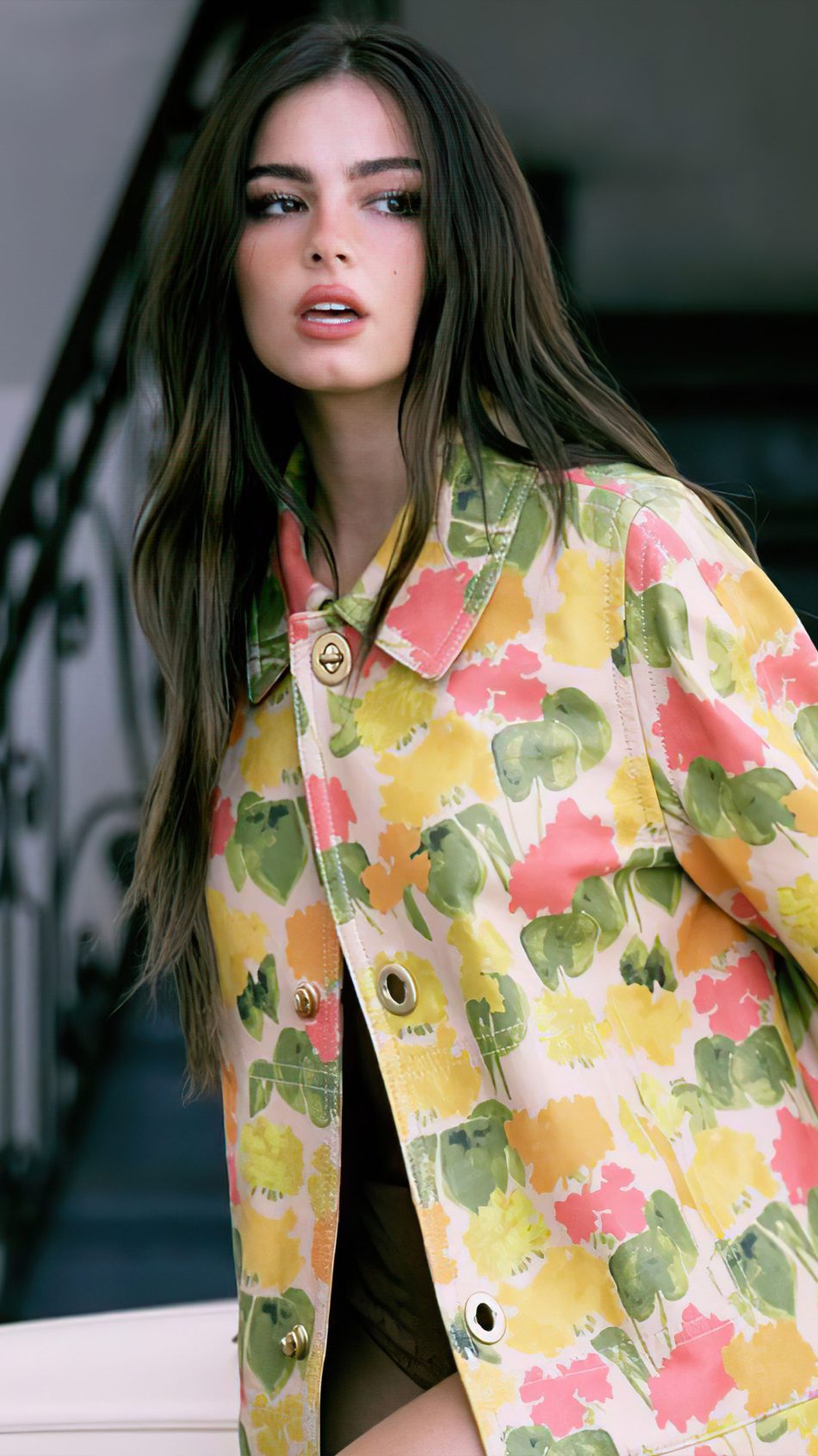 Addison Rae In Floral Dress Coat 4K Ultra HD Mobile Wallpaper