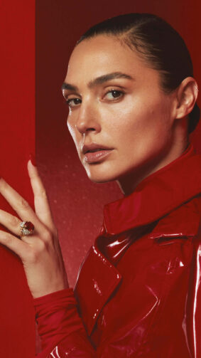 Gal Gadot In Red Dress Red Background Vogue Hong Kong 2023 Photoshoot 4K Ultra HD Mobile Wallpaper