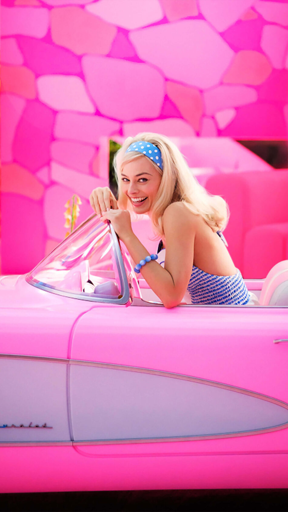Margot Robbie In Barbie Movie Pink Dress Pink Car 4K Ultra HD Mobile Wallpaper